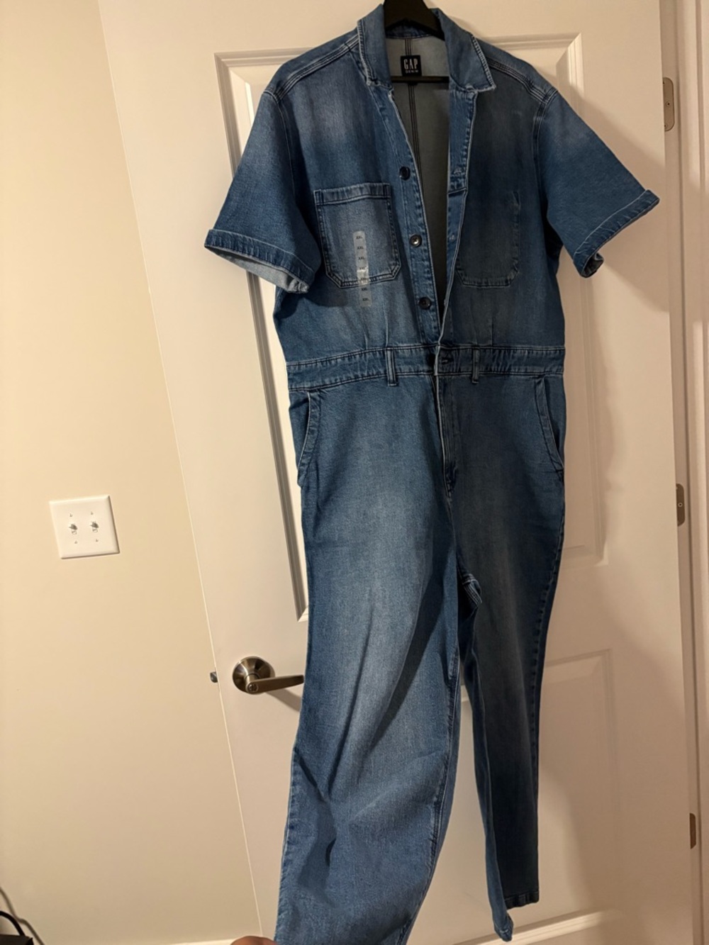GAP Short-Sleeve Denim Jumpsuit in Medium Blue